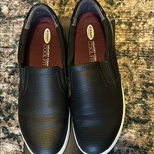 Dr. Scholl's Black Leather Loafers with Ribbed Texture
